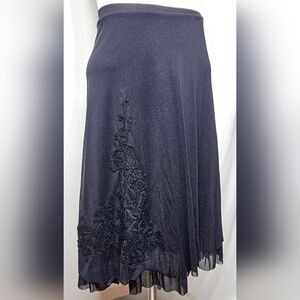 Coldwater Creek A-Line Embroidered Floral Black Skirt W Layers Size PM 10-12